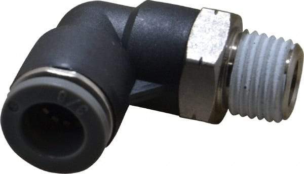Norgren - 3/8" Tube OD, 1/4 NPTF Brass Push-to-Connect Tube Male Swivel Elbow - Tube to Male NPT Connection, 150 Max psi, Nitrile O-Ring, 0 to 175°F Working Temp - Apex Tool & Supply