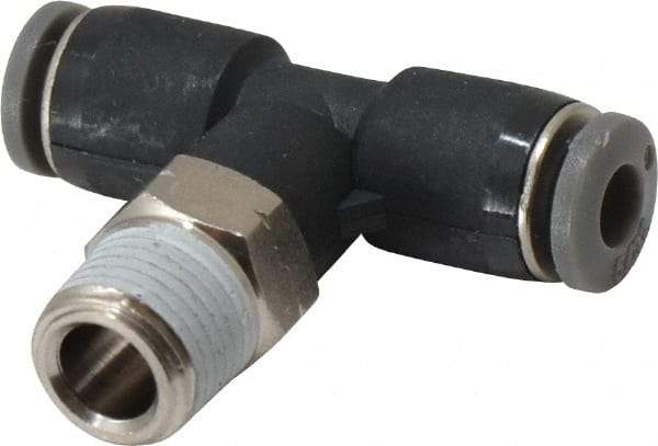 Norgren - 5/32" Tube OD, 1/8 NPTF Brass Push-to-Connect Tube Male Swivel Branch Tee - Tube to Male NPT Connection, 150 Max psi, Nitrile O-Ring, 0 to 175°F Working Temp - Apex Tool & Supply