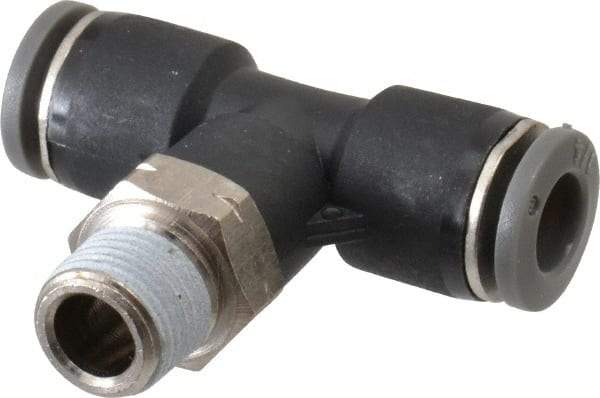 Norgren - 1/4" Tube OD, 1/8 NPTF Brass Push-to-Connect Tube Male Swivel Branch Tee - Tube to Male NPT Connection, 150 Max psi, Nitrile O-Ring, 0 to 175°F Working Temp - Apex Tool & Supply