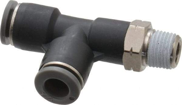 Norgren - 1/4" Tube OD, 1/8 NPTF Brass Push-to-Connect Tube Male Swivel Run Tee - Tube to Male NPT Connection, 150 Max psi, Nitrile O-Ring, 0 to 175°F Working Temp - Apex Tool & Supply