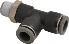 Norgren - 3/8" Tube OD, 1/4 NPTF Brass Push-to-Connect Tube Male Swivel Run Tee - Tube to Male NPT Connection, 150 Max psi, Nitrile O-Ring, 0 to 175°F Working Temp - Apex Tool & Supply