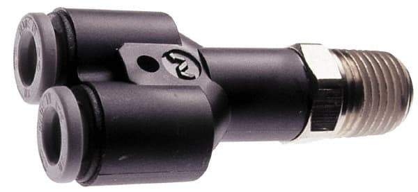Norgren - 10mm Tube OD, 1/2 BSPT Brass Push-to-Connect Tube Male Parallel Y - Tube to Male BSPT Connection, 150 Max psi, Nitrile O-Ring, 0 to 175°F Working Temp - Apex Tool & Supply