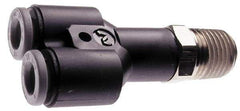 Norgren - 10mm Tube OD, 1/2 BSPT Brass Push-to-Connect Tube Male Parallel Y - Tube to Male BSPT Connection, 150 Max psi, Nitrile O-Ring, 0 to 175°F Working Temp - Apex Tool & Supply