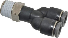 Norgren - 1/4" Tube OD, 1/4 NPTF Brass Push-to-Connect Tube Male Parallel Y - Tube to Male NPT Connection, 150 Max psi, Nitrile O-Ring, 0 to 175°F Working Temp - Apex Tool & Supply