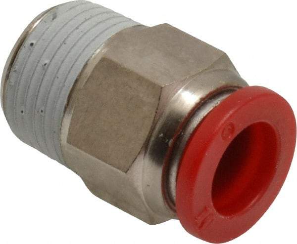 Norgren - 10mm Tube OD, 3/8 BSPT Brass Push-to-Connect Tube Male Connector - Tube to Male BSPT Connection, 150 Max psi, Nitrile O-Ring, 0 to 175°F Working Temp - Apex Tool & Supply
