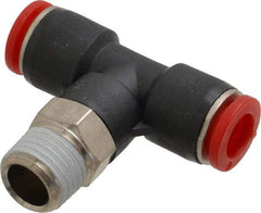 Norgren - 8mm Tube OD, 1/4 BSPT Brass Push-to-Connect Tube Male Swivel Branch Tee - Tube to Male BSPT Connection, 150 Max psi, Nitrile O-Ring, 0 to 175°F Working Temp - Apex Tool & Supply