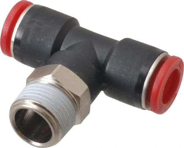 Norgren - 10mm Tube OD, 3/8 BSPT Brass Push-to-Connect Tube Male Swivel Branch Tee - Tube to Male BSPT Connection, 150 Max psi, Nitrile O-Ring, 0 to 175°F Working Temp - Apex Tool & Supply