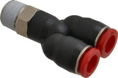 Norgren - 8mm Tube OD, 1/4 BSPT Brass Push-to-Connect Tube Male Parallel Y - Tube to Male BSPT Connection, 150 Max psi, Nitrile O-Ring, 0 to 175°F Working Temp - Apex Tool & Supply