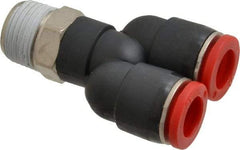 Norgren - 10mm Tube OD, 3/8 BSPT Brass Push-to-Connect Tube Male Parallel Y - Tube to Male BSPT Connection, 150 Max psi, Nitrile O-Ring, 0 to 175°F Working Temp - Apex Tool & Supply
