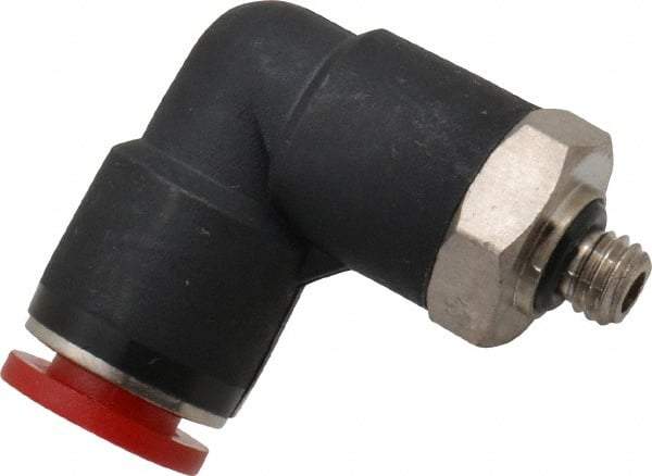 Norgren - 6mm Tube OD, M5 Metric Brass Push-to-Connect Tube Male Swivel Elbow - Tube to Metric Thread Connection, 150 Max psi, Nitrile O-Ring, 0 to 175°F Working Temp - Apex Tool & Supply
