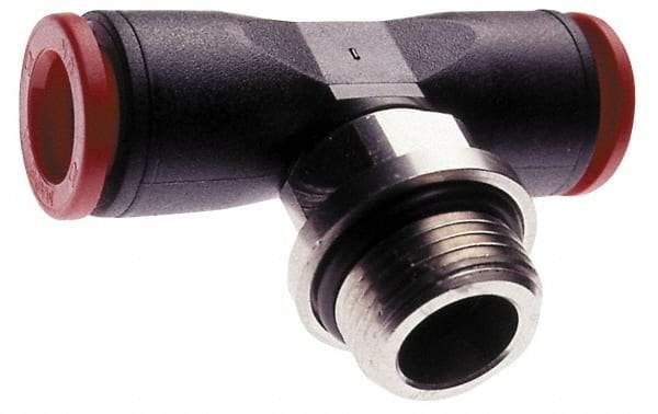 Norgren - 8mm Tube OD, 3/8 BSPP Brass Push-to-Connect Tube Male Swivel Branch Tee - Tube to Male BSPP Connection, 150 Max psi, Nitrile O-Ring, 0 to 175°F Working Temp - Apex Tool & Supply