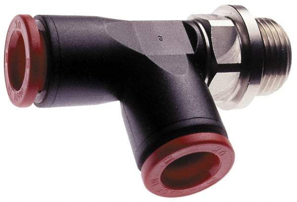 Norgren - 4mm Tube OD, 1/8 BSPP Brass Push-to-Connect Tube Male Swivel Run Tee - Tube to Male BSPP Connection, 150 Max psi, Nitrile O-Ring, 0 to 175°F Working Temp - Apex Tool & Supply