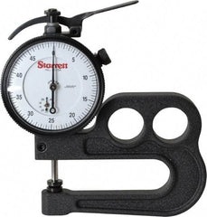 Starrett - 0 to 1/2 Inch Measurement, 0.0005 Inch Graduation, 2-1/2 Inch Throat Depth, Dial Thickness Gage - 2-1/4 Inch Dial Diameter - Apex Tool & Supply