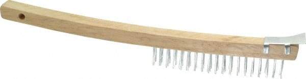 Value Collection - 3 Rows x 19 Columns Bent Handle Scratch Brush with Scraper - 1" Brush Length, 13-1/2" OAL, 1" Trim Length, Wood Curved Handle - Apex Tool & Supply