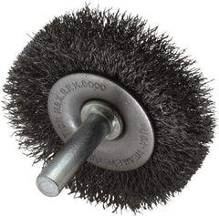 Made in USA - 2" OD, 1/4" Shank Diam, Crimped Steel Wheel Brush - 1/4" Face Width, 0.008" Filament Diam, 6,000 RPM - Apex Tool & Supply