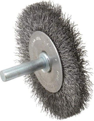 Made in USA - 2-1/2" OD, 1/4" Shank Diam, Crimped Steel Wheel Brush - 1/4" Face Width, 0.008" Filament Diam, 20,000 RPM - Apex Tool & Supply
