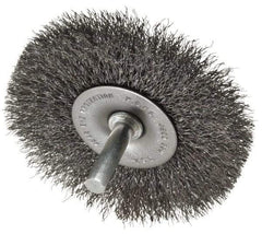 Made in USA - 3" OD, 1/4" Shank Diam, Crimped Steel Wheel Brush - 1/4" Face Width, 0.008" Filament Diam, 4,500 RPM - Apex Tool & Supply