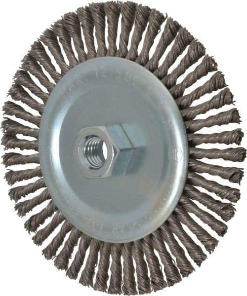 Anderson - 6" OD, 5/8-11 Arbor Hole, Knotted Steel Wheel Brush - 3/16" Face Width, 1-1/8" Trim Length, 0.02" Filament Diam, 12,500 RPM - Apex Tool & Supply