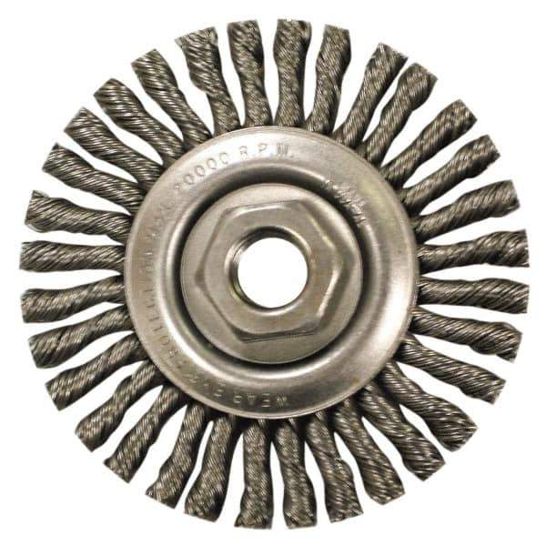 Anderson - 4" OD, M10x1.25 Arbor Hole, Knotted Steel Wheel Brush - 1/4" Face Width, 7/8" Trim Length, 0.02" Filament Diam, 20,000 RPM - Apex Tool & Supply