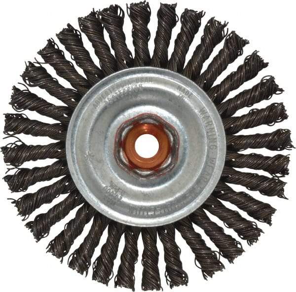 Anderson - 4" OD, M10x1.50 Arbor Hole, Knotted Steel Wheel Brush - 1/4" Face Width, 7/8" Trim Length, 0.02" Filament Diam, 20,000 RPM - Apex Tool & Supply