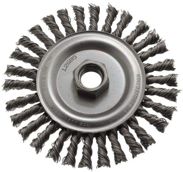 Anderson - 4-1/2" OD, 5/8-11 Arbor Hole, Knotted Steel Wheel Brush - 1/4" Face Width, 13/16" Trim Length, 0.02" Filament Diam, 12,500 RPM - Apex Tool & Supply