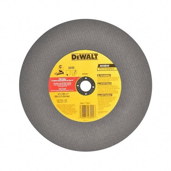 DeWALT - 14" Aluminum Oxide Cutoff Wheel - 7/64" Thick, 1" Arbor, 4,300 Max RPM, Use with Stationary Tools - Apex Tool & Supply