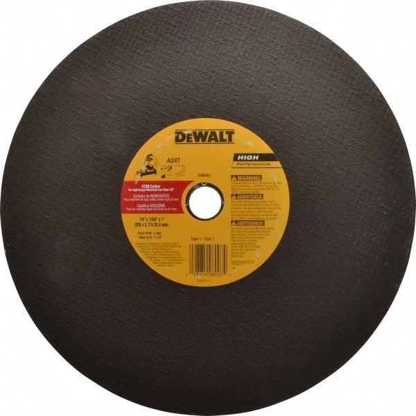 DeWALT - 14" Aluminum Oxide Cutoff Wheel - 7/64" Thick, 1" Arbor, 5,000 Max RPM, Use with Stationary Tools - Apex Tool & Supply