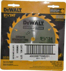 DeWALT - 5-3/8" Diam, 10mm Arbor Hole Diam, 24 Tooth Wet & Dry Cut Saw Blade - Carbide-Tipped, Smooth Action, Standard Round Arbor - Apex Tool & Supply