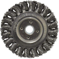 Anderson - 3" OD, 1/2" Arbor Hole, Knotted Steel Wheel Brush - 3/8" Face Width, 5/8" Trim Length, 0.014" Filament Diam, 25,000 RPM - Apex Tool & Supply