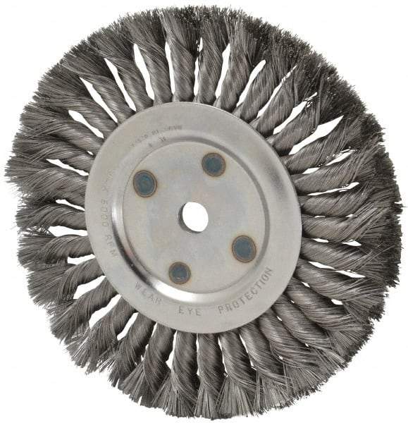 Anderson - 8" OD, 5/8" Arbor Hole, Knotted Steel Wheel Brush - 5/8" Face Width, 1-3/4" Trim Length, 0.0118" Filament Diam, 6,000 RPM - Apex Tool & Supply