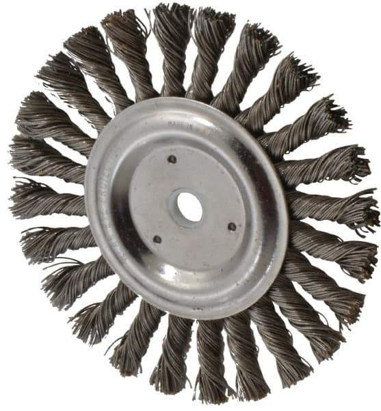 Anderson - 6" OD, 5/8" Arbor Hole, Knotted Steel Wheel Brush - 7/16" Face Width, 1-7/16" Trim Length, 0.025" Filament Diam, 9,000 RPM - Apex Tool & Supply