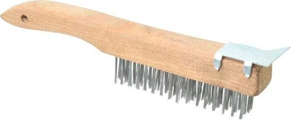 Value Collection - 4 Rows x 16 Columns Shoe Handle Scratch Brush with Scraper - 10" OAL, 1-1/8" Trim Length, Wood Shoe Handle - Apex Tool & Supply