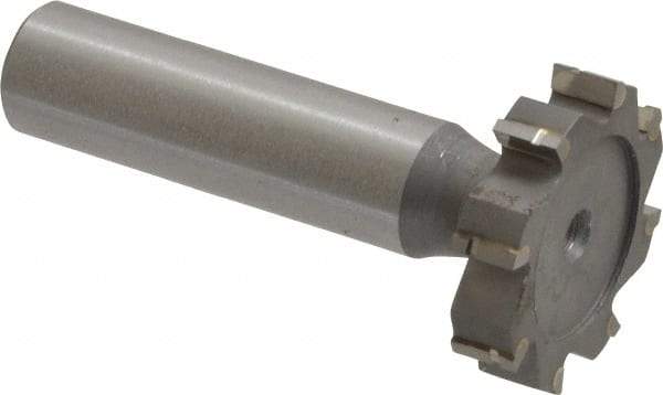 Made in USA - 1-1/8" Diam x 1/4" Face Width, Carbide-Tipped, 8 Teeth, Shank Connection Woodruff Keyseat Cutter - Uncoated, 2-1/4" OAL x 1/2" Shank, Straight Teeth, ANSI 809, Old Standard 18 - Apex Tool & Supply