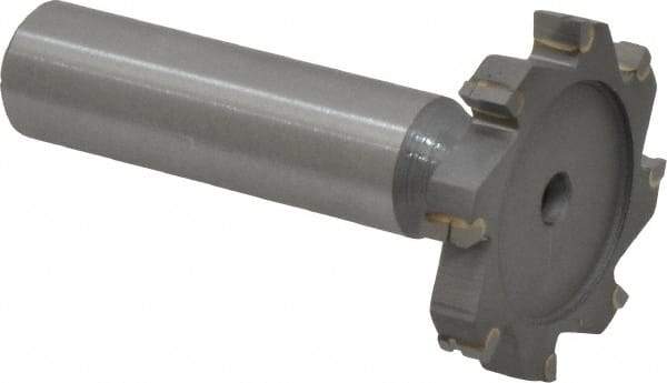 Made in USA - 1-1/4" Diam x 3/16" Face Width, Carbide-Tipped, 8 Teeth, Shank Connection Woodruff Keyseat Cutter - Uncoated, 2-3/16" OAL x 1/2" Shank, Straight Teeth, ANSI 610, Old Standard 19 - Apex Tool & Supply