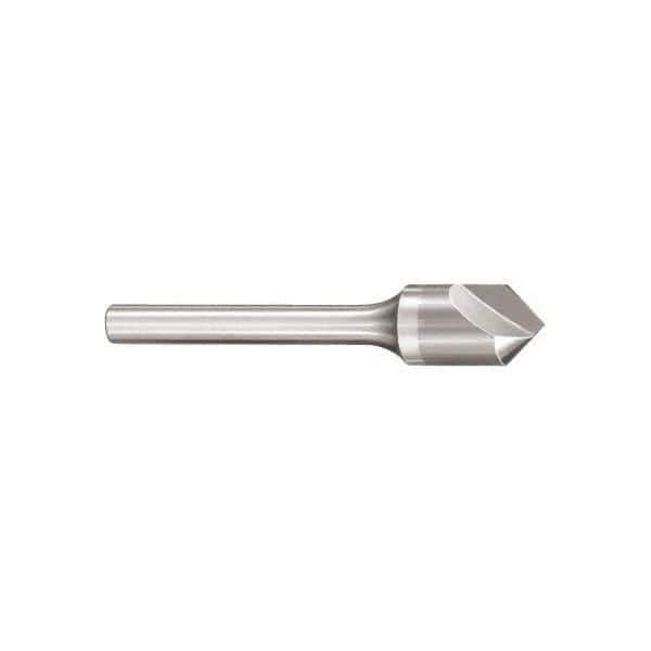 SGS - 1/2" Head Diam, 1/4" Shank Diam, 1 Flute 82° Solid Carbide Countersink - Bright Finish, 2-7/8" OAL, Single End, Straight Shank, Right Hand Cut - Apex Tool & Supply