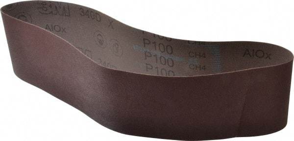 3M - 4" Wide x 36" OAL, 100 Grit, Aluminum Oxide Abrasive Belt - Aluminum Oxide, Fine, Coated, X Weighted Cloth Backing, Series 340D - Apex Tool & Supply