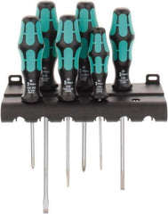 Wera - 6 Piece Slotted & Phillips Screwdriver Set - Round Shank, Ergonomic Handle, Bit Sizes: Philips #1 & #2 - Apex Tool & Supply