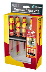 Wera - 6 Piece Phillips & Slotted Screwdriver Set - Round Shank, Ergonomic Handle, Bit Sizes: Philips #1 & #2 - Apex Tool & Supply