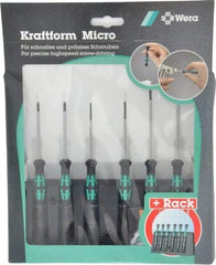 Wera - 6 Piece Phillips & Slotted Screwdriver Set - Round Shank, Ergonomic Handle, Bit Sizes: Philips #00 & #0 - Apex Tool & Supply