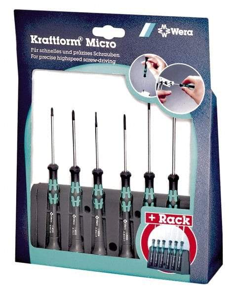 Wera - 6 Piece Phillips & Slotted Screwdriver Set - Round Shank, Ergonomic Handle, Bit Sizes: Philips #0 & #1 - Apex Tool & Supply