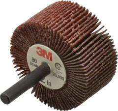 3M - 2" Diam x 1" Face Width, Medium Ceramic Alumina Coated Mounted Flap Wheel - 1/4" Shank Mount, 80 Grit, X Weighted Cloth Backing, 25,000 Max RPM - Apex Tool & Supply