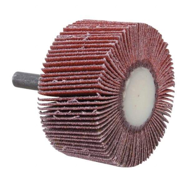3M - 2" Diam x 1" Face Width, Fine Ceramic Alumina Coated Mounted Flap Wheel - 1/4" Shank Mount, 120 Grit, X Weighted Cloth Backing, 25,000 Max RPM - Apex Tool & Supply