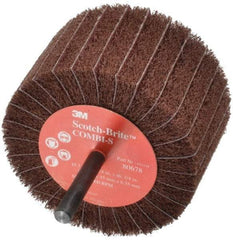 3M - 3" Diam x 1-3/4" Face Width, Fine Aluminum Oxide Coated Mounted Flap Wheel - 1/4" Shank Mount, 120 Grit, X Weighted Backing, 7,500 Max RPM - Apex Tool & Supply