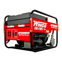 Winco Inc - 3-1/2 hr Full Load Time, 9 kW, Electric/Pull Start, Gasoline, Liquid Propane (LP) & Natural Gas Portable Power Generator - 7 Gal Tank, 32-3/4" Long x 22-1/2" Wide x 22" Deep, 480 cc Engine - Apex Tool & Supply
