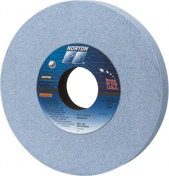 Norton - 12" Diam x 3" Hole x 1-1/2" Thick, I Hardness, 46 Grit Surface Grinding Wheel - Ceramic, Type 1, Coarse Grade, 2,070 Max RPM, Vitrified Bond, No Recess - Apex Tool & Supply
