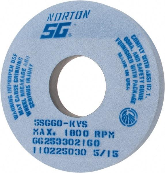 Norton - 14" Diam x 5" Hole x 1-1/2" Thick, K Hardness, 60 Grit Surface Grinding Wheel - Ceramic, Type 1, Medium Grade, 1,800 Max RPM, Vitrified Bond, No Recess - Apex Tool & Supply