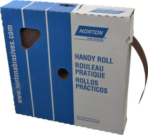 Norton - 1-1/2" x 50 Yd 80 Grit Aluminum Oxide Cloth Roll - Medium Grade, J Weighted Backing - Apex Tool & Supply