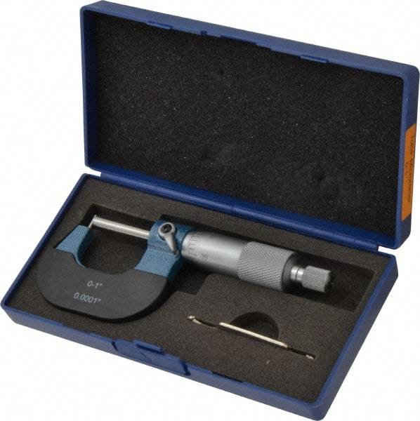 Value Collection - 1 Inch Measurement Range, 0.0001 Inch Graduation, Barrel Anvil, Ratchet Stop Thimble, Mechanical Tube Micrometer - Accurate Up to 0.0001 Inch, Accurate Up to 0.0001 Inch, Enamel Finish, Carbide - Apex Tool & Supply