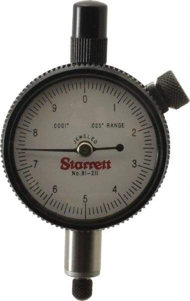 Starrett - 0.025" Range, 0-10 Dial Reading, 0.0001" Graduation Dial Drop Indicator - 1-11/16" Dial, 0.01" Range per Revolution - Apex Tool & Supply