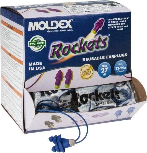 Moldex - Metal Detectable, Reusable, Corded, 27 dB Earplugs - Blue - Apex Tool & Supply